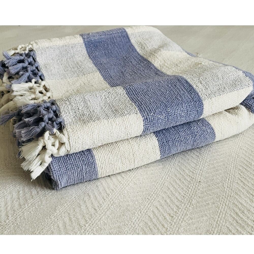 Chenille Plaid Throw Blanket Fringe Purple Lavender White Cream Blue 50x56" Tart